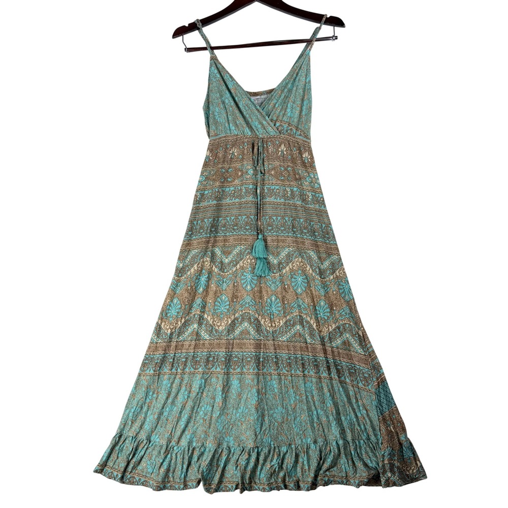 Lascana Maxi Dress Womens 2 Turquoise Paisley Tassel Boho Summer Festival